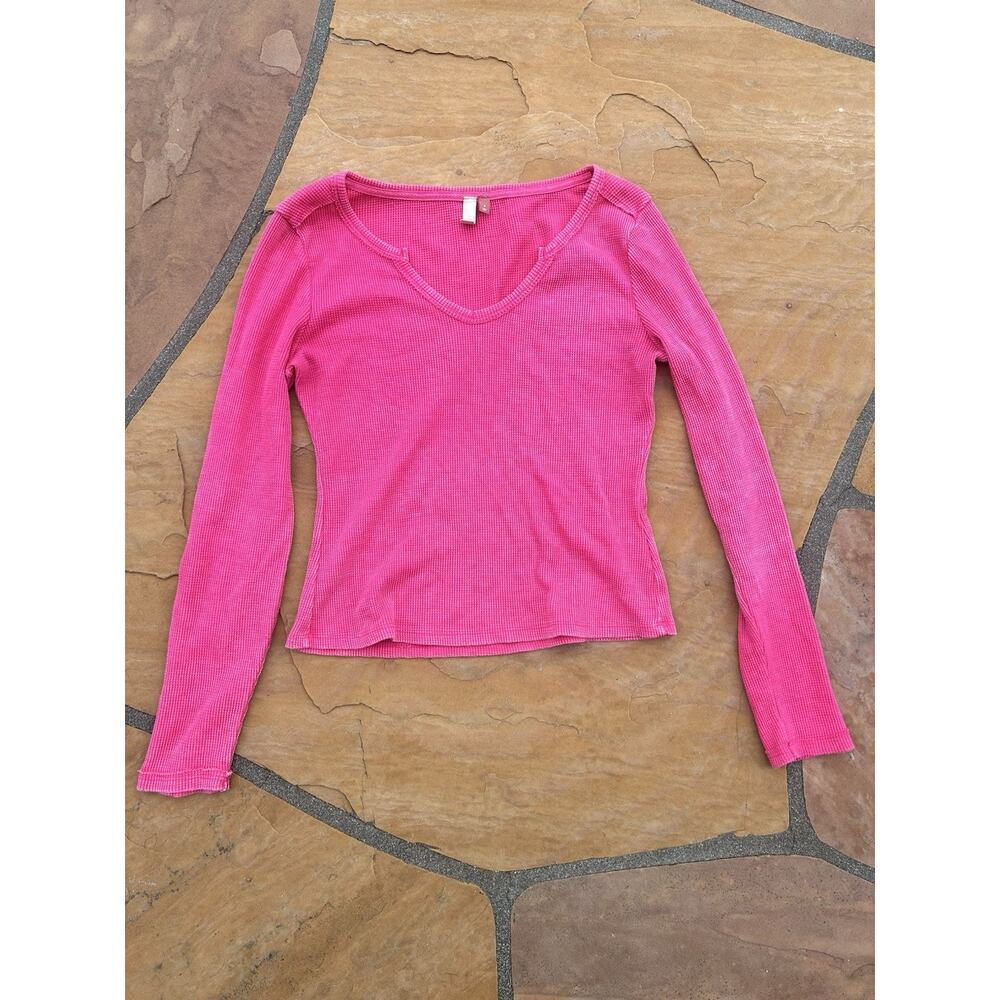 Pilcro Top Womens Size Medium Pink Thermal Waffle Knit Long Sleeve Layer Capsule